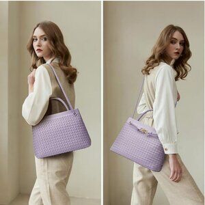 Sumrains - Woven Vegan Leather Purple Shoulder Bag Crossbody Tote